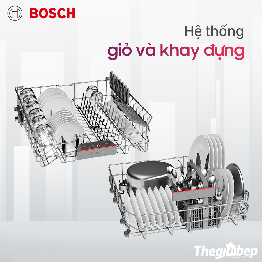 Máy rửa bát Bosch SMS46GI01P - Hệ thống giỏ và khay đựng